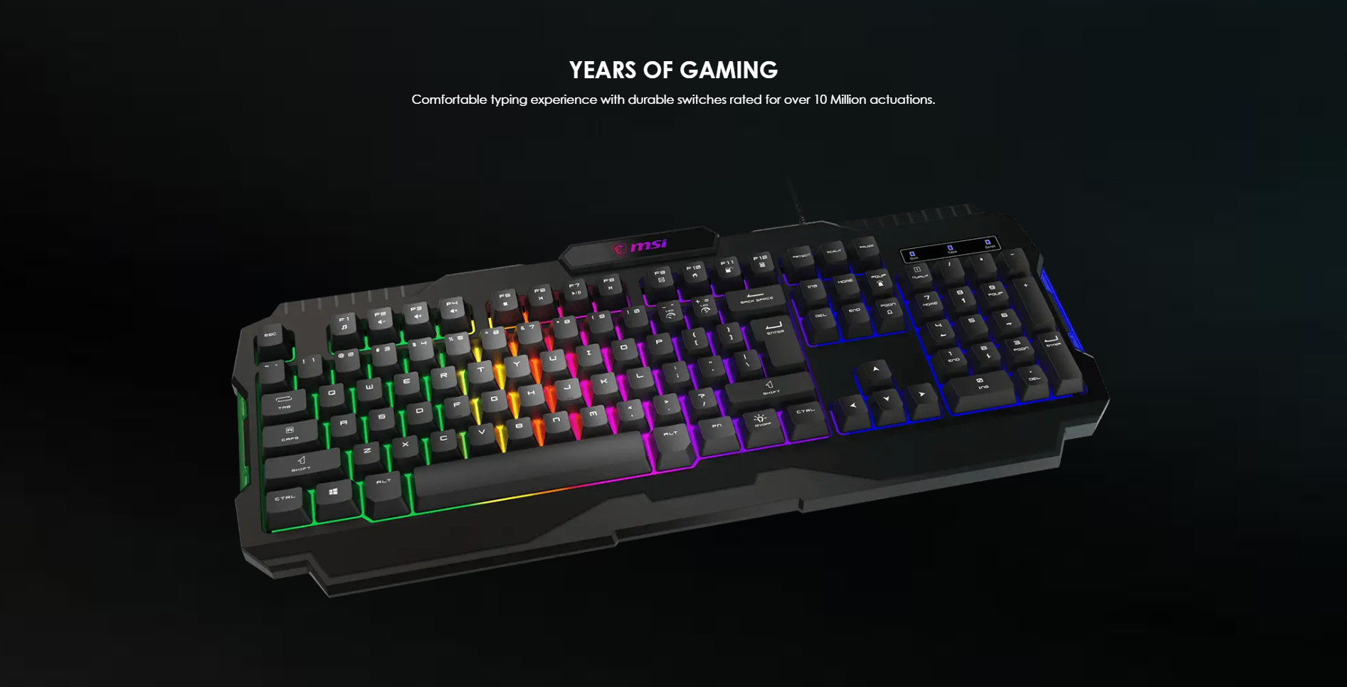 A large marketing image providing additional information about the product MSI Forge GK100 RGB Gaming Keyboard - Additional alt info not provided